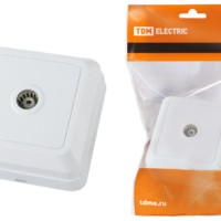 Розетка TВ простая (0-2400 Гц, “мама”) открытой установки, IP20 белая “Ладога” TDM