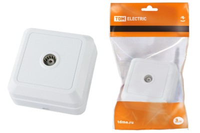 Розетка TВ простая (0-2400 Гц, “мама”) открытой установки, IP20 белая “Ладога” TDM
