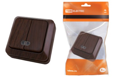 Выключатель 2кл. ОУ с подсветкой IP20 10А бук Ладога TDM