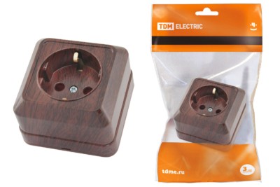 Розетка 2П+З открытой установки IP20 16А, бук “Ладога” TDM
