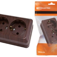 Розетка двойная 2П+З открытой установки IP20 16А, бук “Ладога” TDM