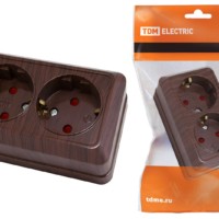 Розетка двойная 2П+З открытой установки с з/ш IP20 16А, бук “Ладога” TDM