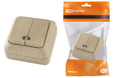 Выключатель 2кл. ОУ с подсветкой IP20 10А сосна Ладога TDM