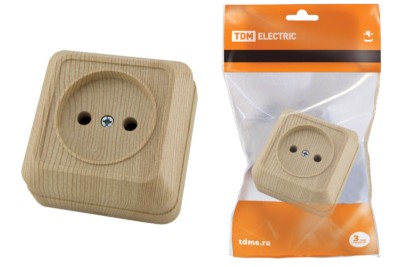 Розетка 2П открытой установки IP20 10А, сосна “Ладога” TDM