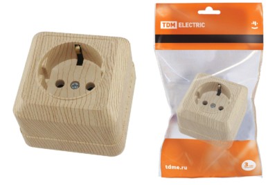 Розетка 2П+З открытой установки IP20 16А, сосна “Ладога” TDM