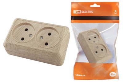 Розетка двойная 2П открытой установки IP20 10А, сосна “Ладога” TDM