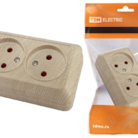 Розетка двойная 2П открытой установки с з/ш IP20 10А, сосна “Ладога” TDM