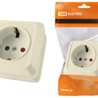 Розетка 2П+З открытой установки с з/ш IP20 16А, слоновая кость “Ладога” TDM