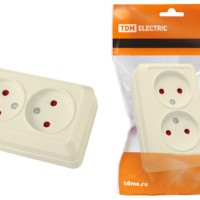 Розетка двойная 2П открытой установки с з/ш IP20 10А, слоновая кость “Ладога” TDM