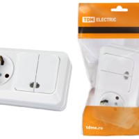 Блок комбинированный выключатель 2-кл. 10А с подсветкой + розетка 2П+З 16А 250В БКВР IP20 белый “Ладога” TDM