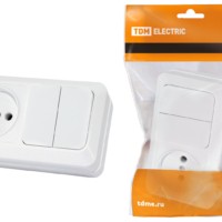 Блок комбинированный выкл. 2-кл. 10А + розетка 2П 10А 250В БКВР IP20 белый “Ладога” TDM