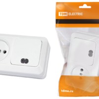 Блок комбинированный выключатель 1-кл. с подсветкой 10А + розетка 2П 10А 250В БКВР IP20 белый “Ладога” TDM