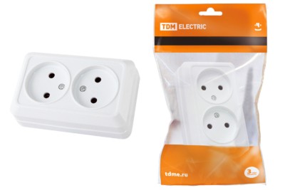 Розетка двойная 2П открытой установки IP20 10А 250В (керамика) белая “Ладога” TDM