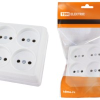 Розетка четырехместная 2П открытой установки IP20 10A белая “Ладога” TDM