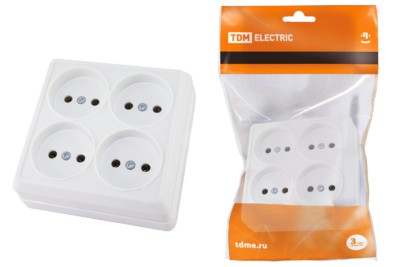 Розетка четырехместная 2П открытой установки IP20 10A белая “Ладога” TDM