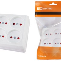 Розетка четырехместная 2П открытой установки IP20 10A с защитными шторками белая “Ладога” TDM