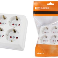 Розетка четырехместная 2П+3 открытой установки IP20 16A с защитными шторками белая “Ладога” TDM