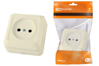 Розетка 2П открытой установки IP20 10А 250В (керамика) сл. кость “Ладога” TDM