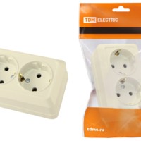 Розетка двойная 2П+3 открытой установки IP20 16А 250В (керамика) сл. кость “Ладога” TDM
