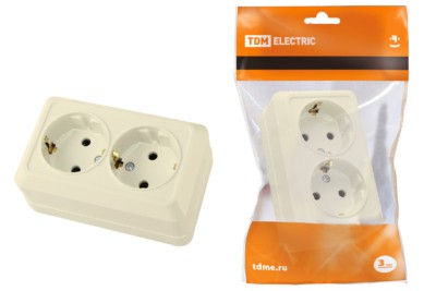Розетка двойная 2П+3 открытой установки IP20 16А 250В (керамика) сл. кость “Ладога” TDM