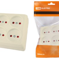 Розетка четырехместная 2П открытой установки IP20 10А с защитными шторками сл. кость “Ладога” TDM