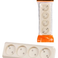 Розетка 4-х местная горизонтальная 2П открытой установки IP20 10A с з/ш сл. кость “Ладога” TDM