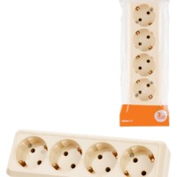 Розетка 4-х местная горизонтальная 2П+3 открытой установки IP20 16A сл. кость “Ладога” TDM