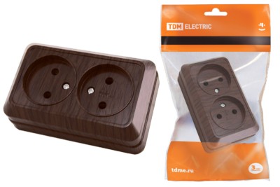 Розетка двойная 2П открытой установки IP20 10А 250В (керамика) бук “Ладога” TDM