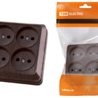 Розетка четырехместная 2П открытой установки IP20 10A бук “Ладога” TDM