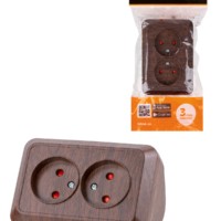 Розетка угловая двойная 2П открытой установки с з/ш IP20 250В 10А бук “Ладога” TDM