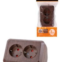 Розетка угловая двойная 2П+3 открытой установки с з/ш IP20 250В 16А бук “Ладога” TDM