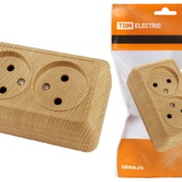 Розетка двойная 2П открытой установки IP20 10А 250В (керамика) сосна “Ладога” TDM