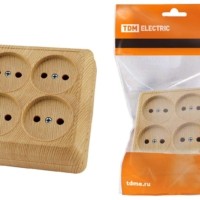 Розетка четырехместная 2П открытой установки IP20 10A сосна “Ладога” TDM