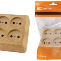 Розетка четырехместная 2П открытой установки IP20 10A с защитными шторками сосна “Ладога” TDM