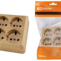 Розетка четырехместная 2П+3 открытой установки IP20 16A с защитными шторками сосна “Ладога” TDM