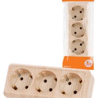 Розетка 3-х местная горизонтальная 2П+3 открытой установки IP20 16A сосна “Ладога” TDM