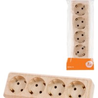 Розетка 4-х местная горизонтальная 2П+3 открытой установки IP20 16A сосна “Ладога” TDM