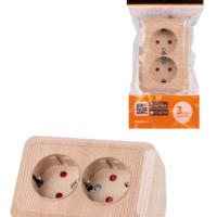 Розетка угловая двойная 2П+3 открытой установки с з/ш IP20 250В 16А сосна “Ладога” TDM