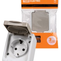 Розетка 2П+З открытой установки IP54 16А серая “Вуокса” TDM