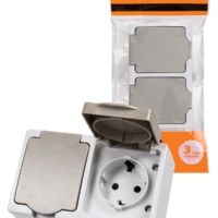 Розетка двойная 2П+З (горизонтальная) открытой установки IP54 16А серая “Вуокса” TDM