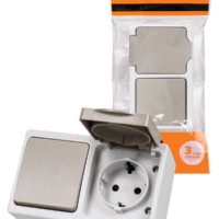 Блок (горизонтальный) выключатель 1-кл. + розетка 2П+З с з/ш БКВР IP54 серый “Вуокса” TDM