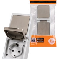 Блок (вертикальный) выключатель 1-кл. + розетка 2П+З с з/ш БКВР IP54 серый “Вуокса” TDM