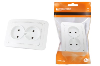 Розетка двойная 2П 10А белая “Валдай” TDM