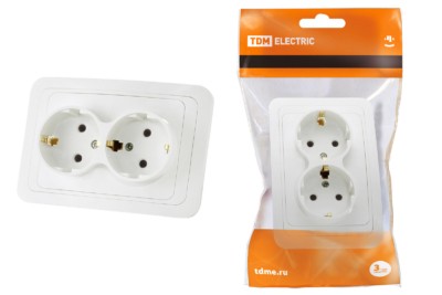 Розетка двойная 2П+З 16А белая “Валдай” TDM