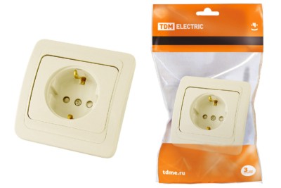 Розетка 2П+З 16А  c защитными шторками сл. кость “Валдай” TDM