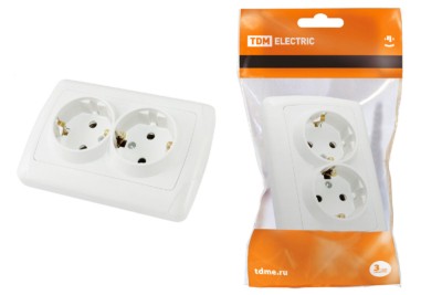 Розетка двойная 2П+3 16А 250В белая “Онега” TDM