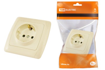 Розетка 2П+З 16А 250В сл. кость “Онега” TDM