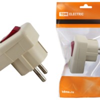 Вилка угловая с/з с выключателем белая 16А 250В TDM