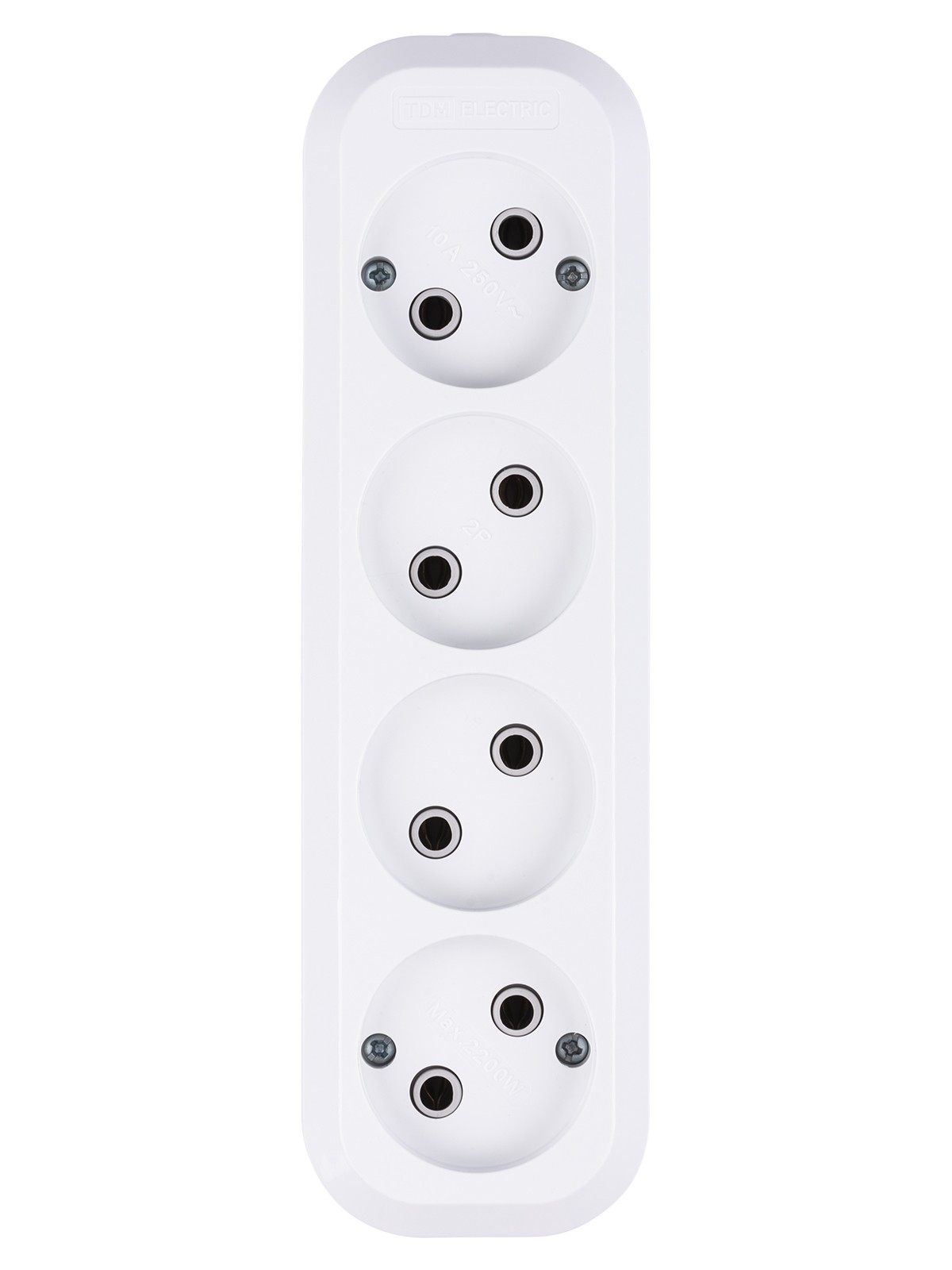 Колодка розеточная 4 гнезда 2П б/з 10А 250В белая TDM — изображение 3