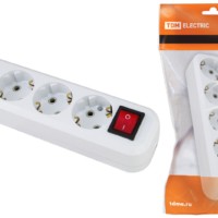 Колодка розеточная 4 гнезда 2П+3 c выключателем 16А 250В белая TDM